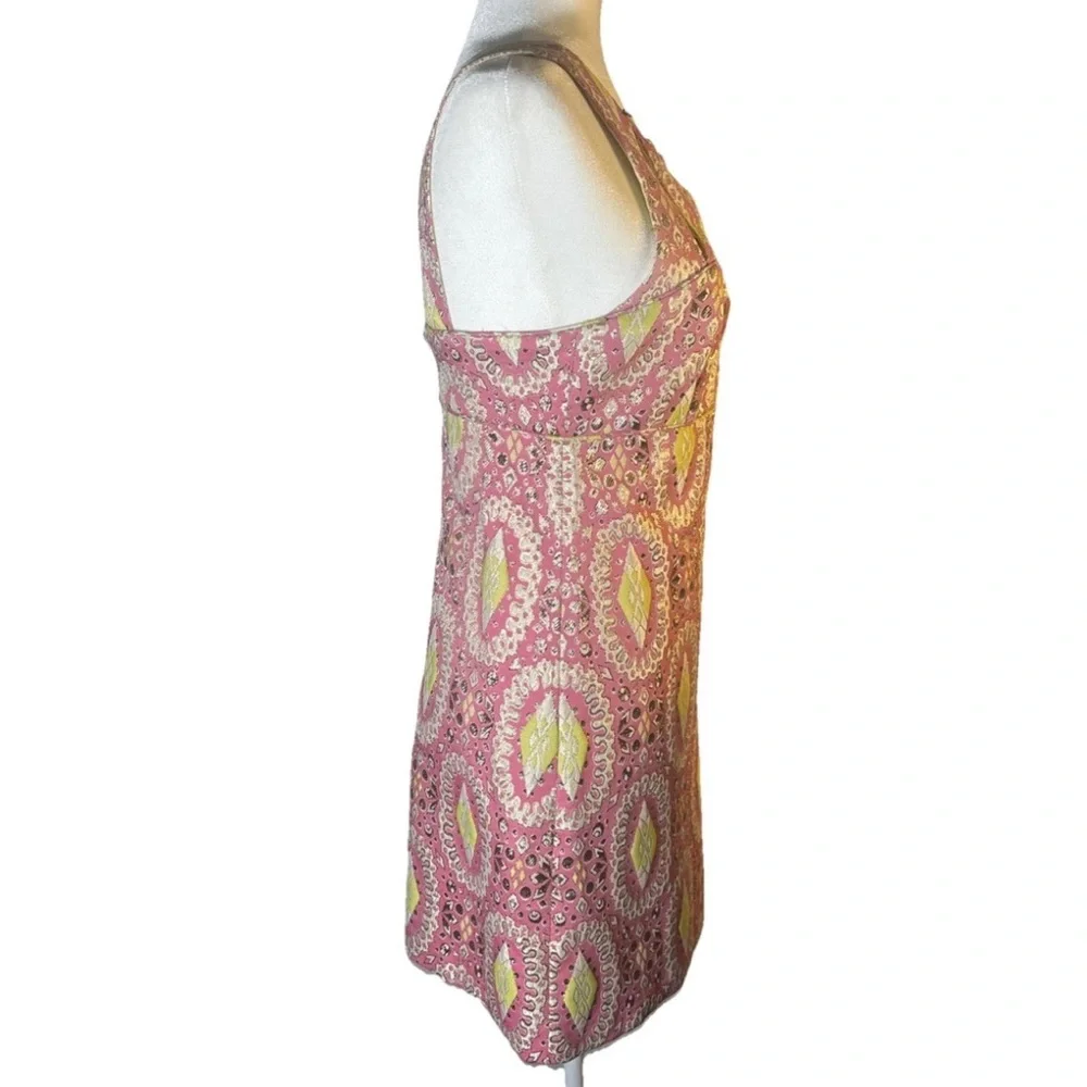 Milly New York Pink and Yellow Brocade Patterned Mini Dress - 4
